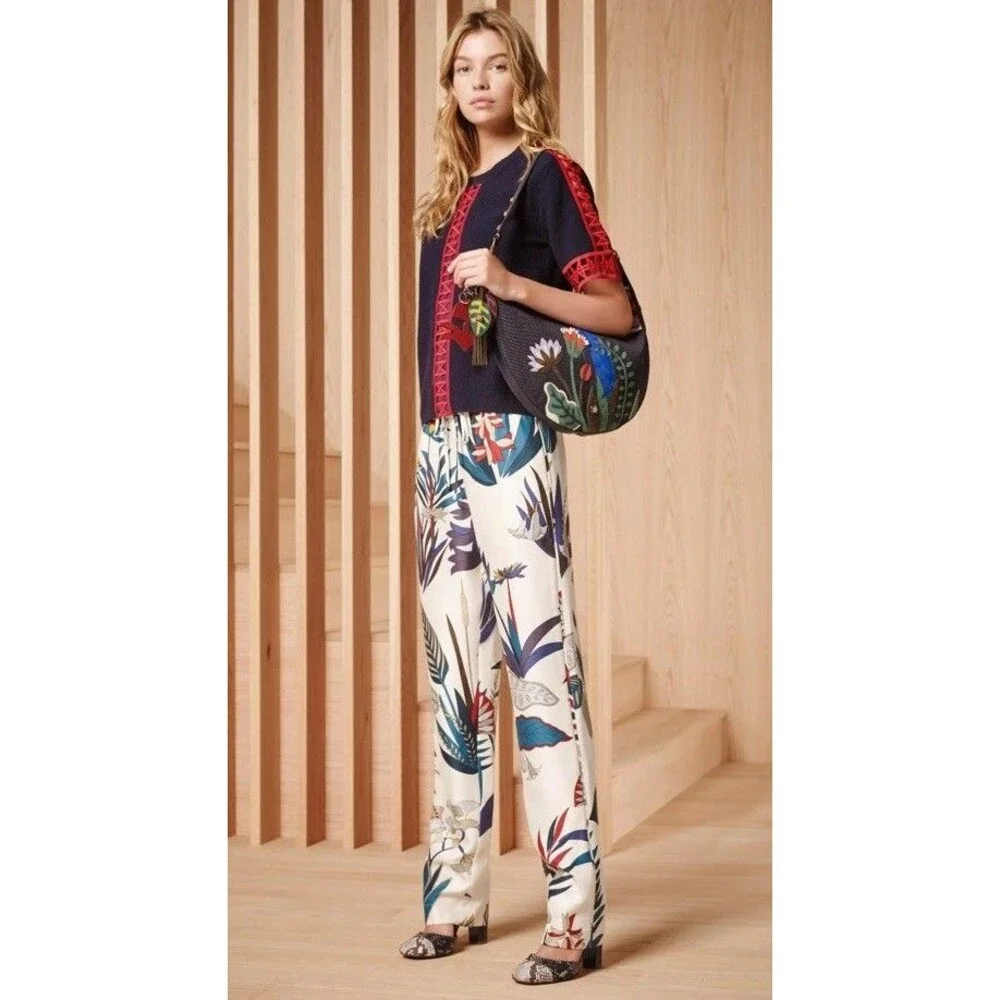 Tory Burch Women’s Sz 12 Adele Pant NWT 100% Silk, Floral, Resort Vacation Boho